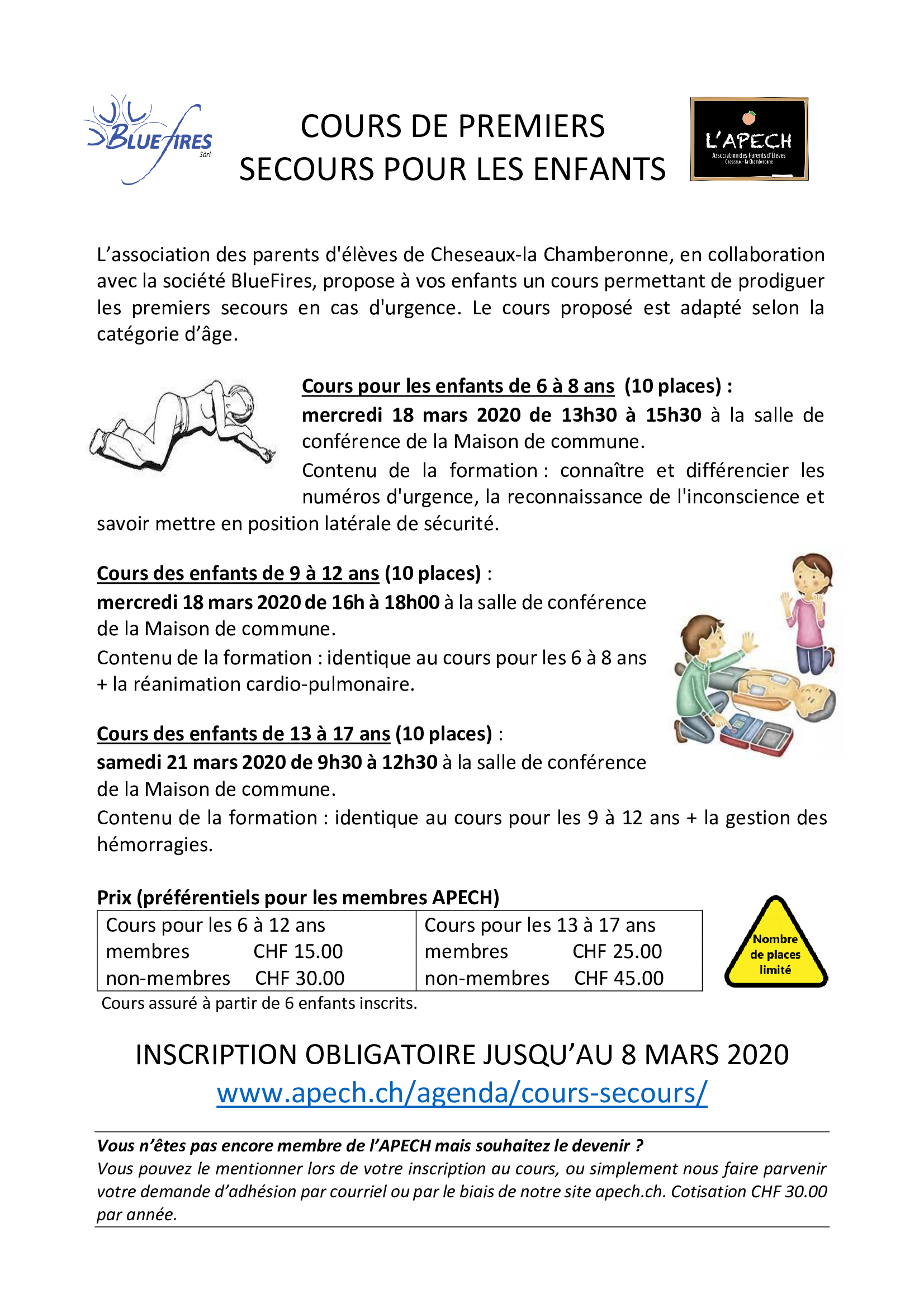 Cours de premiers secours pour les enfants de 13 à 17 ans